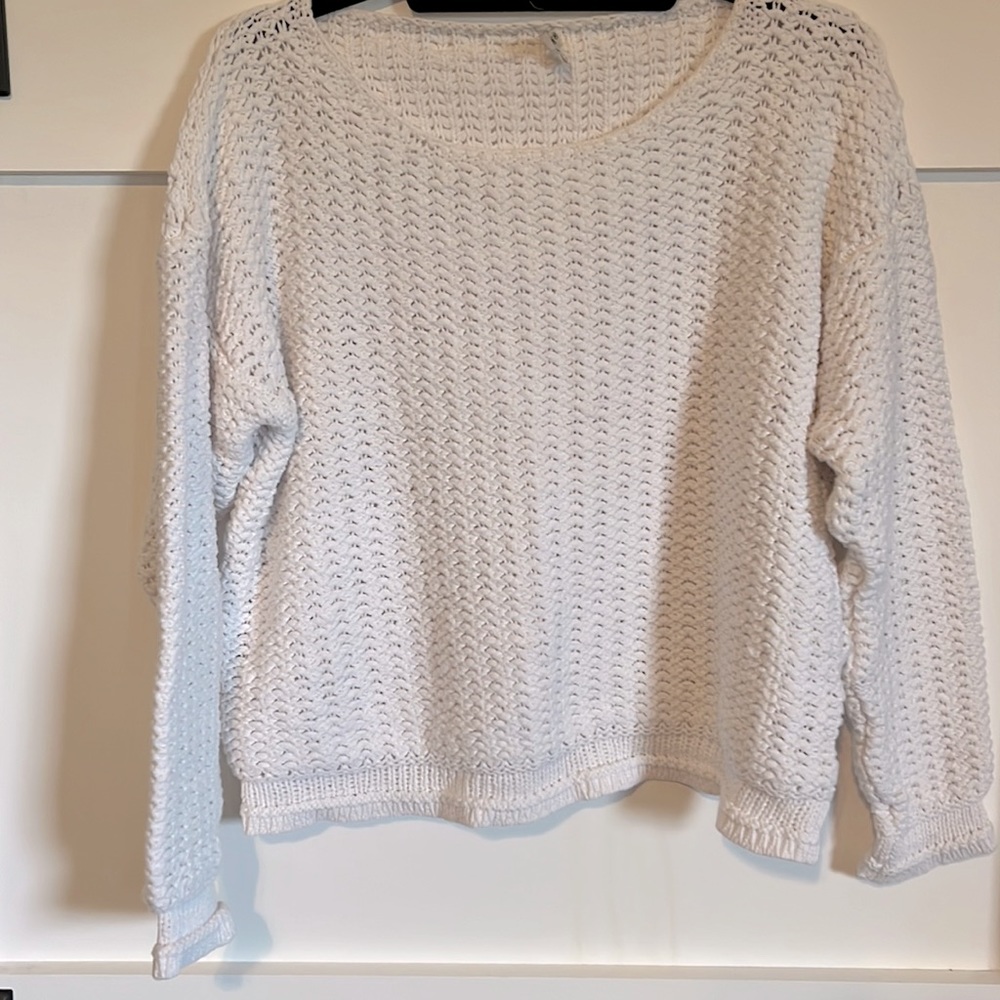 Avalin Cropped White Cotton Sweater. Size XL